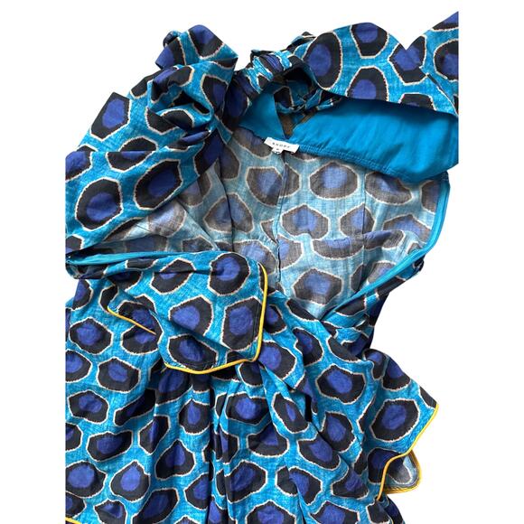 Rhode Leela Tiered Abstract Print Cotton Midi Dress in Blue Ikat Size Medium - Picture 10 of 10